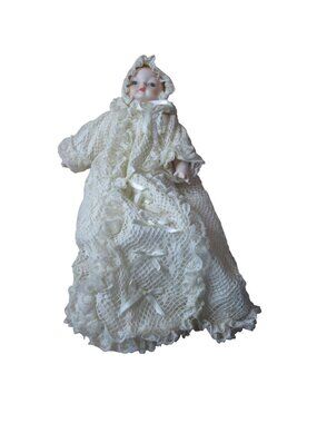 Porcelain Musical Baby Doll - 11" tall - Pull String plays It's A Small World